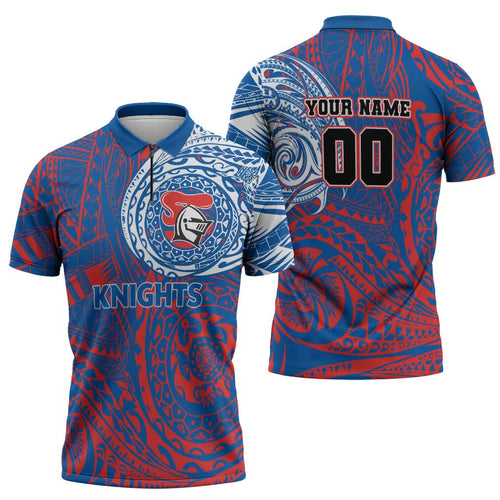 Personalized Newcastle Knights Zipper Polo Shirt Polynesian Tribal Chest and Sleeve Tattoo