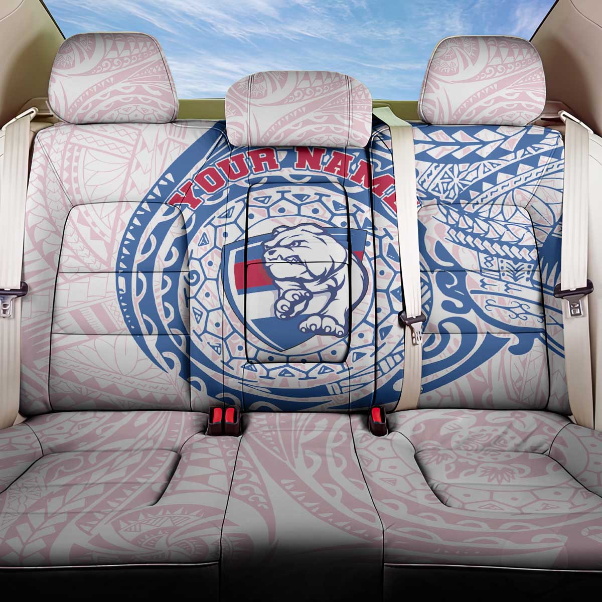 Personalized Western Bulldogs Polynesian Back Car Seat Cover Tribal Chest and Sleeve Tattoo Heritage Warrior