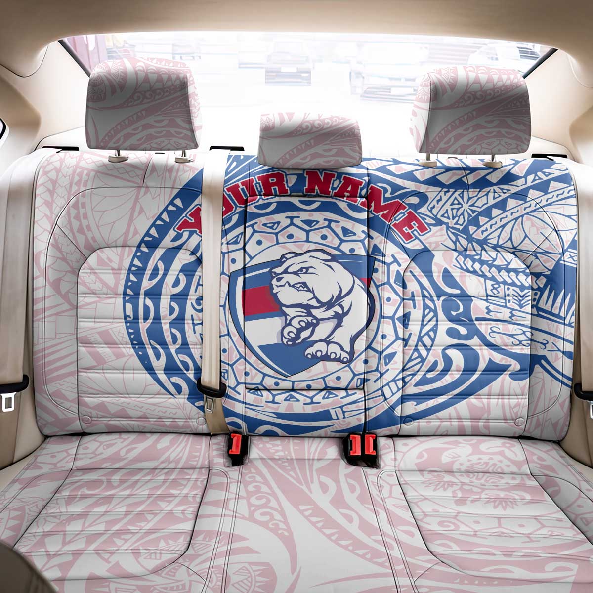 Personalized Western Bulldogs Polynesian Back Car Seat Cover Tribal Chest and Sleeve Tattoo Heritage Warrior