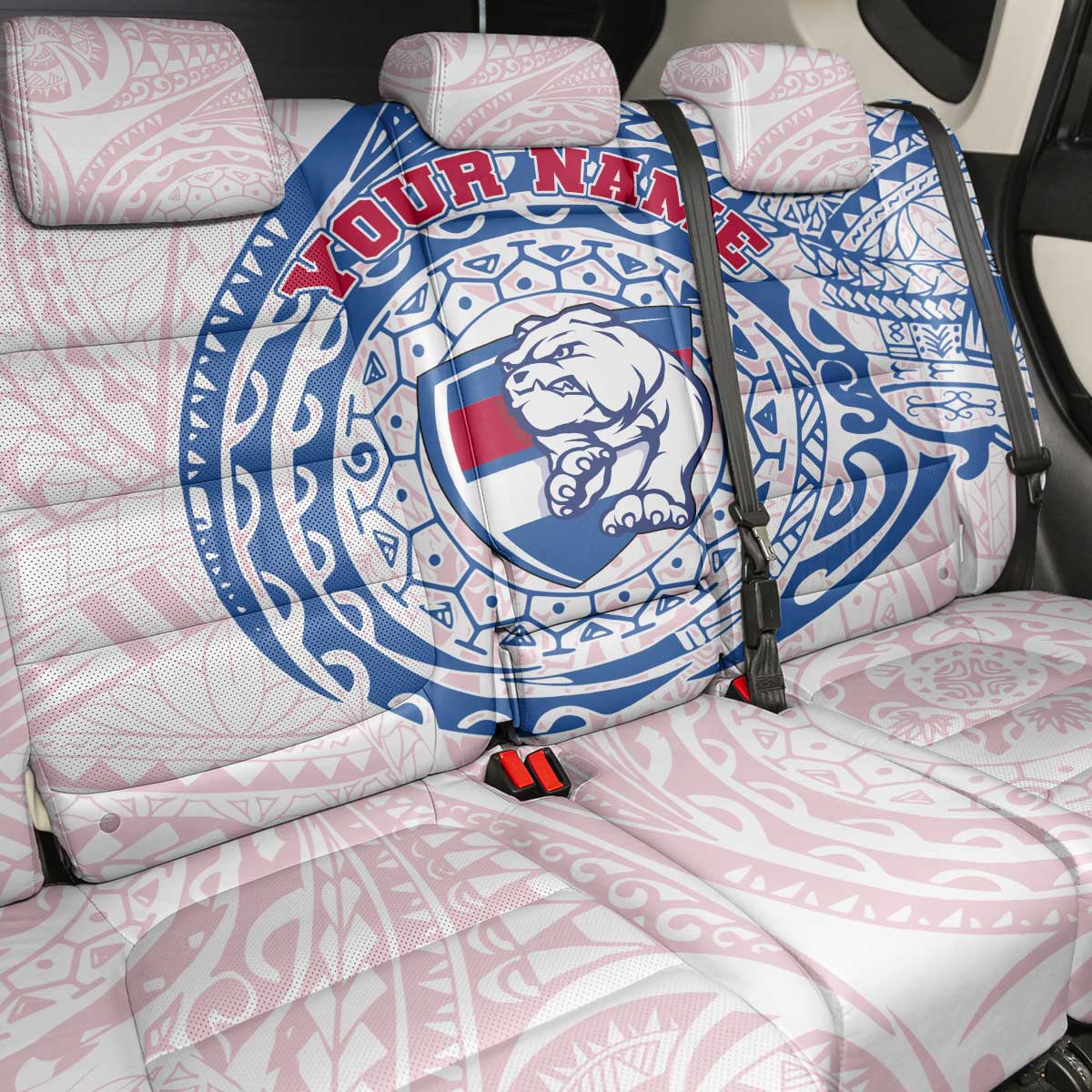Personalized Western Bulldogs Polynesian Back Car Seat Cover Tribal Chest and Sleeve Tattoo Heritage Warrior