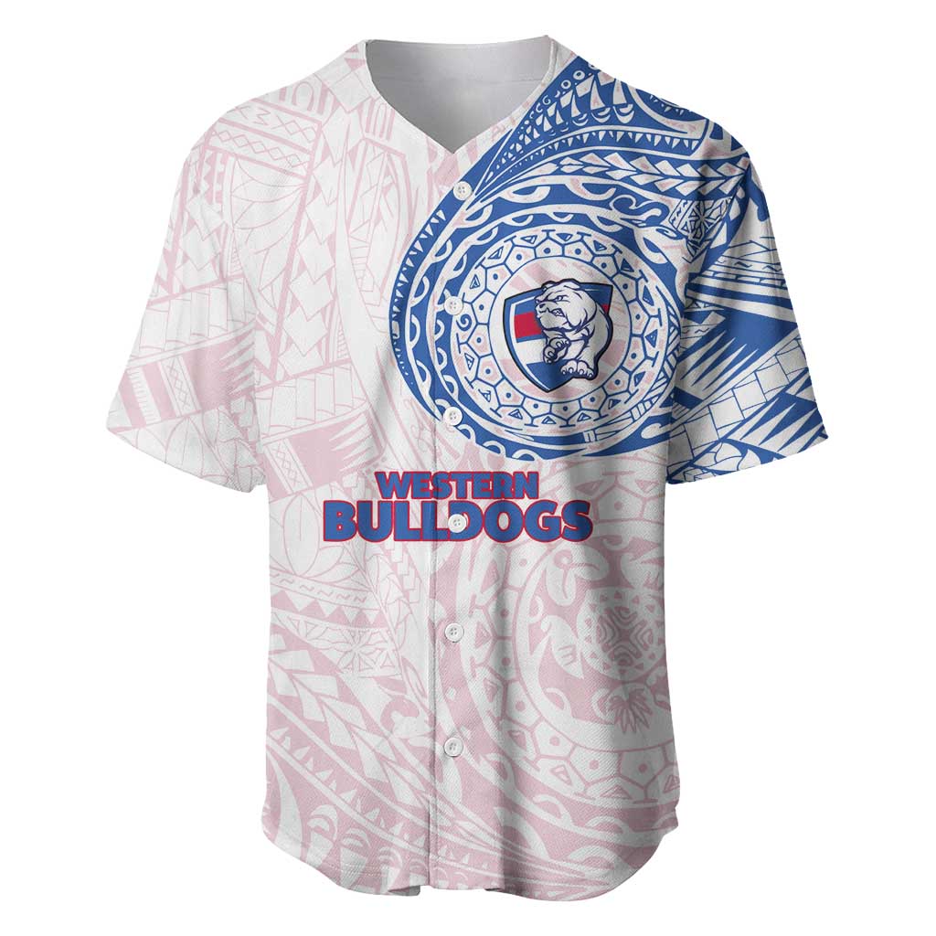 Personalized Western Bulldogs Polynesian Baseball Jersey Tribal Chest and Sleeve Tattoo Heritage Warrior