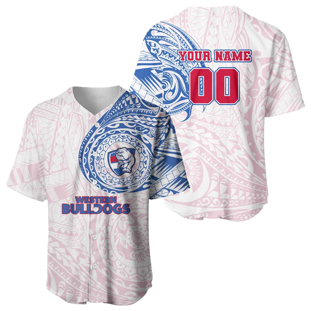 Personalized Western Bulldogs Polynesian Baseball Jersey Tribal Chest and Sleeve Tattoo Heritage Warrior
