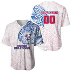 Personalized Western Bulldogs Polynesian Baseball Jersey Tribal Chest and Sleeve Tattoo Heritage Warrior