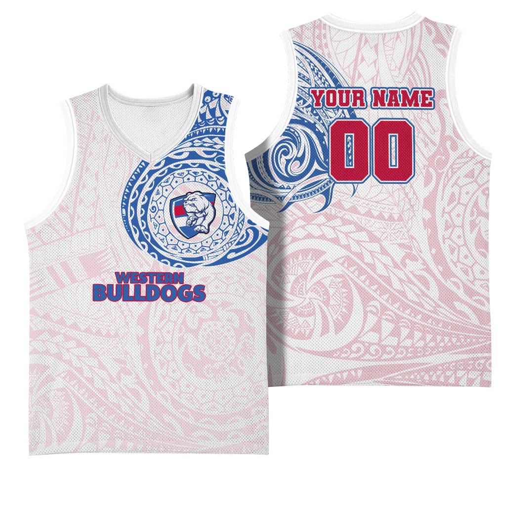 Personalized Western Bulldogs Polynesian Basketball Jersey Tribal Chest and Sleeve Tattoo Heritage Warrior