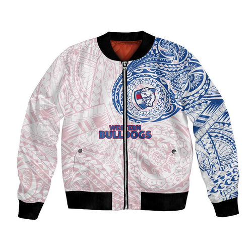 Personalized Western Bulldogs Polynesian Bomber Jacket Tribal Chest and Sleeve Tattoo Heritage Warrior