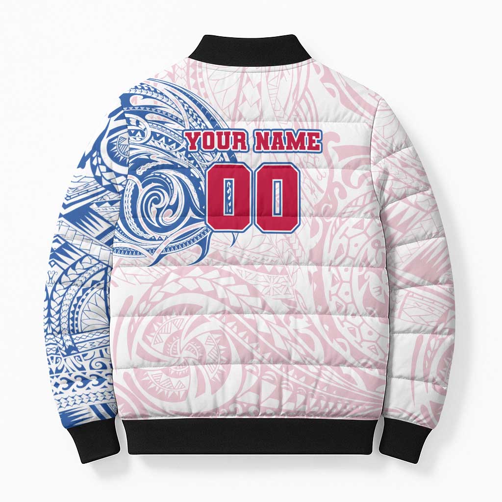 Personalized Western Bulldogs Polynesian Bomber Puffer Jacket Tribal Chest and Sleeve Tattoo Heritage Warrior