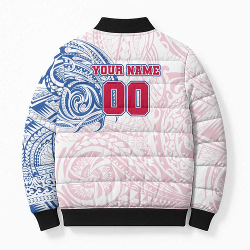 Personalized Western Bulldogs Polynesian Bomber Puffer Jacket Tribal Chest and Sleeve Tattoo Heritage Warrior