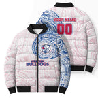 Personalized Western Bulldogs Polynesian Bomber Puffer Jacket Tribal Chest and Sleeve Tattoo Heritage Warrior
