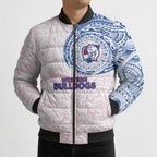 Personalized Western Bulldogs Polynesian Bomber Puffer Jacket Tribal Chest and Sleeve Tattoo Heritage Warrior