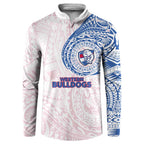 Personalized Western Bulldogs Polynesian Button Sweatshirt Tribal Chest and Sleeve Tattoo Heritage Warrior