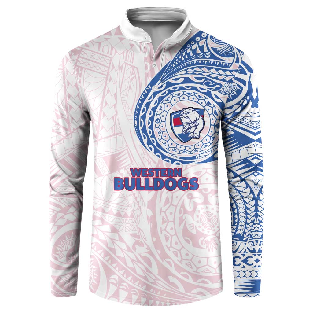 Personalized Western Bulldogs Polynesian Button Sweatshirt Tribal Chest and Sleeve Tattoo Heritage Warrior