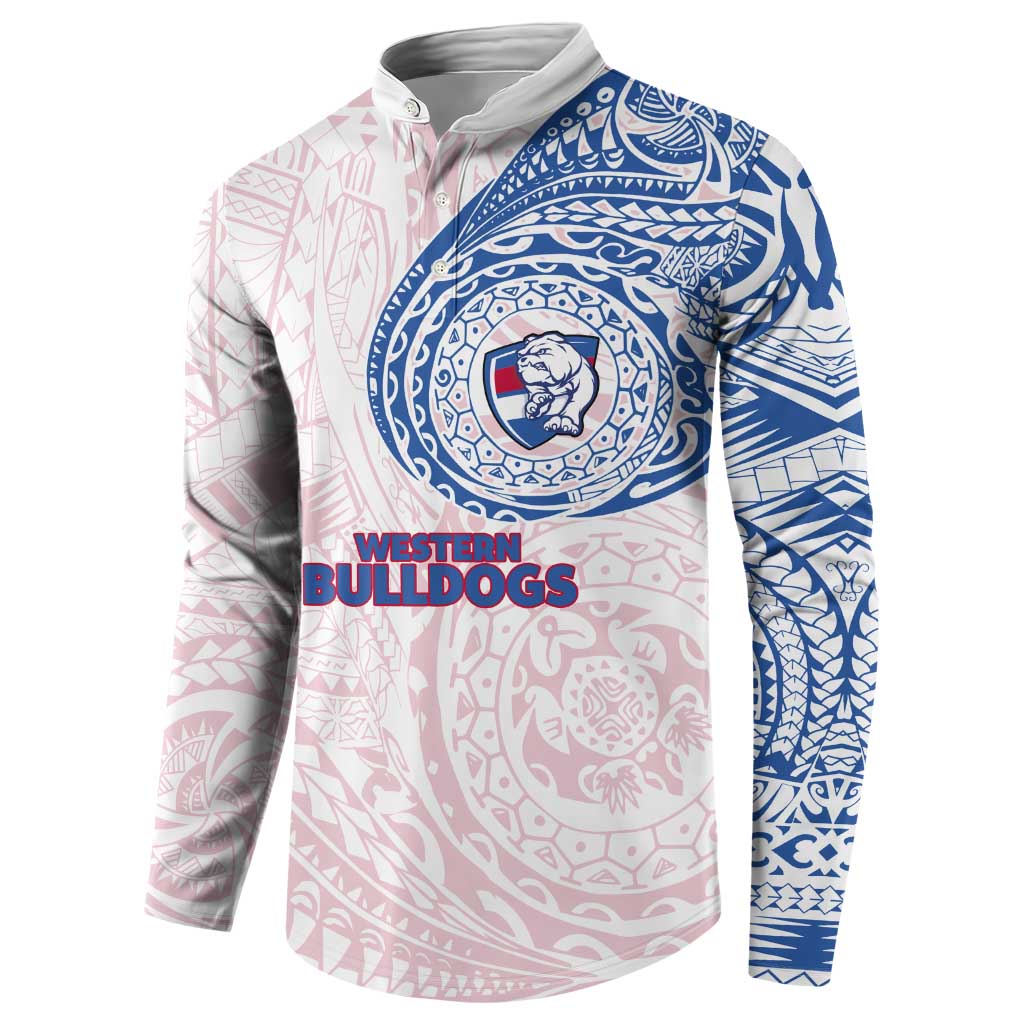 Personalized Western Bulldogs Polynesian Button Sweatshirt Tribal Chest and Sleeve Tattoo Heritage Warrior