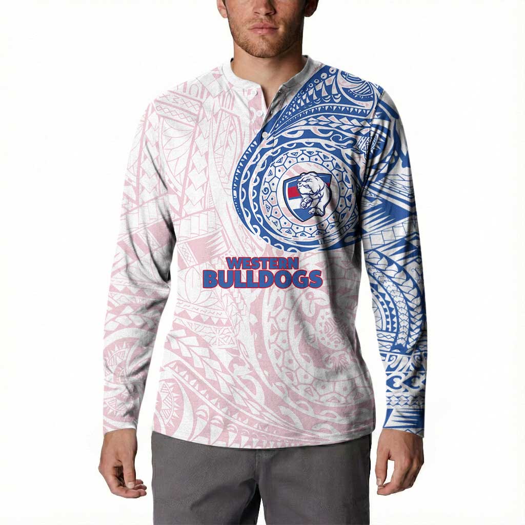 Personalized Western Bulldogs Polynesian Button Sweatshirt Tribal Chest and Sleeve Tattoo Heritage Warrior