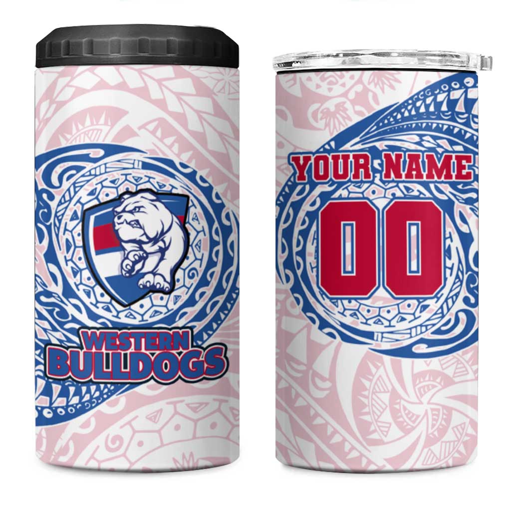 Personalized Western Bulldogs Polynesian 4 in 1 Can Cooler Tumbler Tribal Chest and Sleeve Tattoo Heritage Warrior