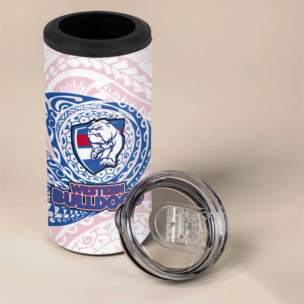 Personalized Western Bulldogs Polynesian 4 in 1 Can Cooler Tumbler Tribal Chest and Sleeve Tattoo Heritage Warrior