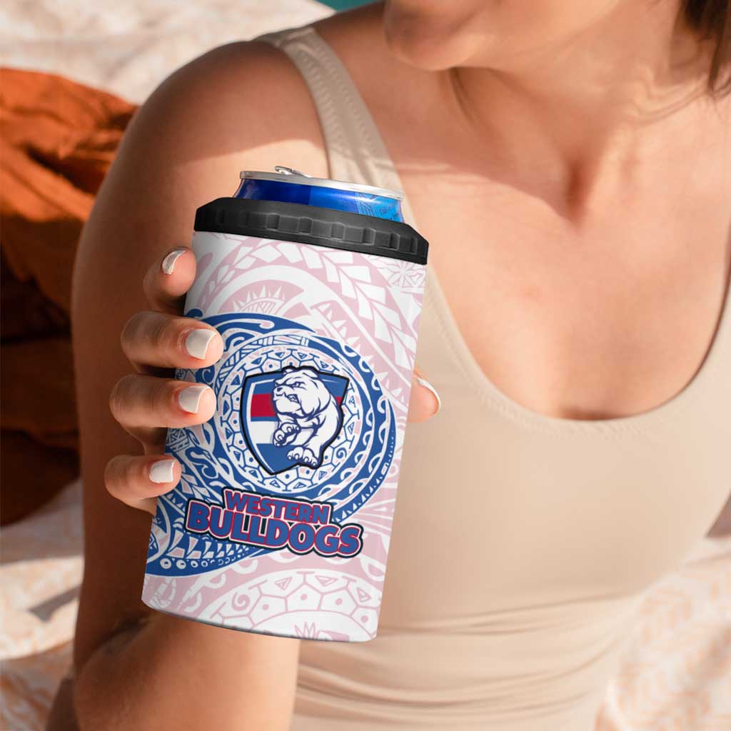 Personalized Western Bulldogs Polynesian 4 in 1 Can Cooler Tumbler Tribal Chest and Sleeve Tattoo Heritage Warrior