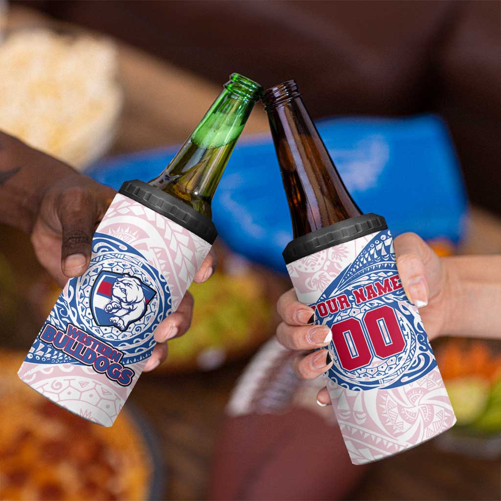 Personalized Western Bulldogs Polynesian 4 in 1 Can Cooler Tumbler Tribal Chest and Sleeve Tattoo Heritage Warrior