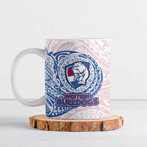 Personalized Western Bulldogs Polynesian Ceramic Mug Tribal Chest and Sleeve Tattoo Heritage Warrior