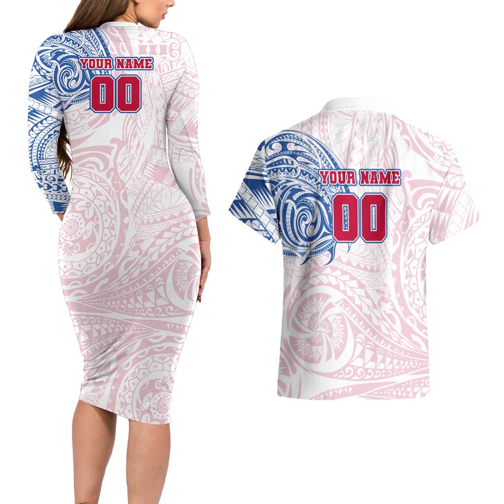 Personalized Western Bulldogs Polynesian Couples Matching Long Sleeve Bodycon Dress and Hawaiian Shirt Tribal Chest and Sleeve Tattoo Heritage Warrior