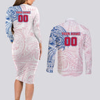 Personalized Western Bulldogs Polynesian Couples Matching Long Sleeve Bodycon Dress and Long Sleeve Button Shirt Tribal Chest and Sleeve Tattoo Heritage Warrior