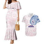 Personalized Western Bulldogs Polynesian Couples Matching Mermaid Dress and Hawaiian Shirt Tribal Chest and Sleeve Tattoo Heritage Warrior