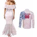 Personalized Western Bulldogs Polynesian Couples Matching Mermaid Dress and Long Sleeve Button Shirt Tribal Chest and Sleeve Tattoo Heritage Warrior