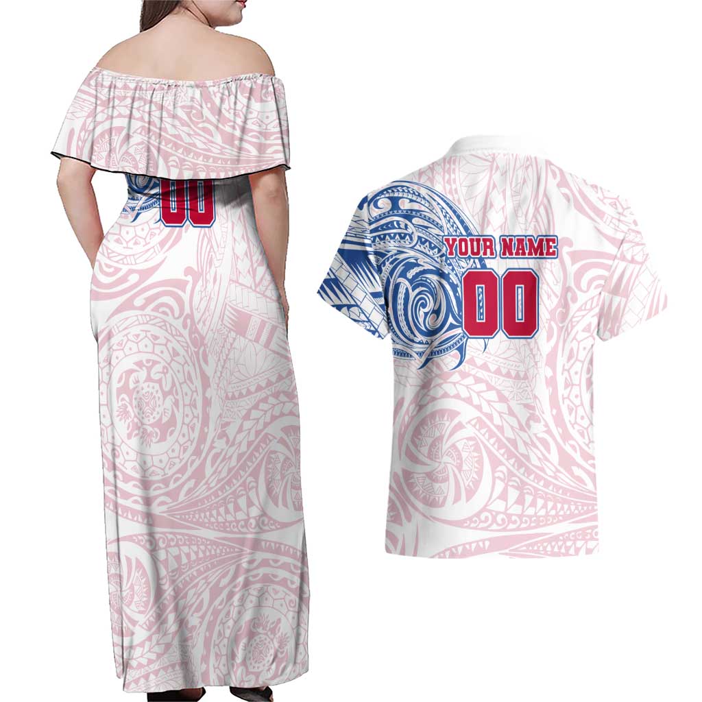 Personalized Western Bulldogs Polynesian Couples Matching Off Shoulder Maxi Dress and Hawaiian Shirt Tribal Chest and Sleeve Tattoo Heritage Warrior