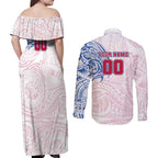 Personalized Western Bulldogs Polynesian Couples Matching Off Shoulder Maxi Dress and Long Sleeve Button Shirt Tribal Chest and Sleeve Tattoo Heritage Warrior
