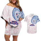 Personalized Western Bulldogs Polynesian Couples Matching Off Shoulder Short Dress and Hawaiian Shirt Tribal Chest and Sleeve Tattoo Heritage Warrior