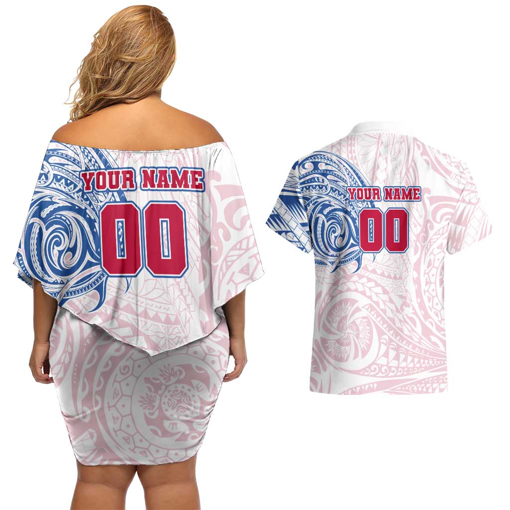 Personalized Western Bulldogs Polynesian Couples Matching Off Shoulder Short Dress and Hawaiian Shirt Tribal Chest and Sleeve Tattoo Heritage Warrior