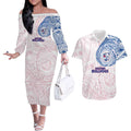 Personalized Western Bulldogs Polynesian Couples Matching Off The Shoulder Long Sleeve Dress and Hawaiian Shirt Tribal Chest and Sleeve Tattoo Heritage Warrior