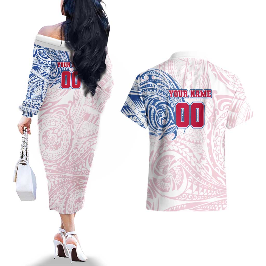 Personalized Western Bulldogs Polynesian Couples Matching Off The Shoulder Long Sleeve Dress and Hawaiian Shirt Tribal Chest and Sleeve Tattoo Heritage Warrior