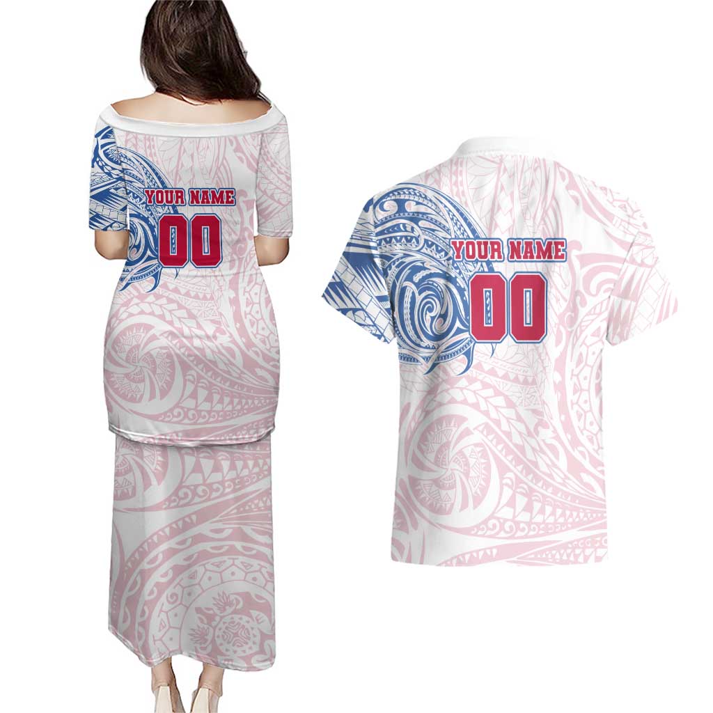 Personalized Western Bulldogs Polynesian Couples Matching Puletasi and Hawaiian Shirt Tribal Chest and Sleeve Tattoo Heritage Warrior