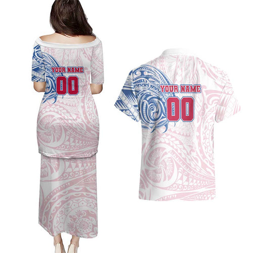 Personalized Western Bulldogs Polynesian Couples Matching Puletasi and Hawaiian Shirt Tribal Chest and Sleeve Tattoo Heritage Warrior