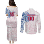 Personalized Western Bulldogs Polynesian Couples Matching Puletasi and Long Sleeve Button Shirt Tribal Chest and Sleeve Tattoo Heritage Warrior