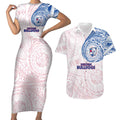 Personalized Western Bulldogs Polynesian Couples Matching Short Sleeve Bodycon Dress and Hawaiian Shirt Tribal Chest and Sleeve Tattoo Heritage Warrior