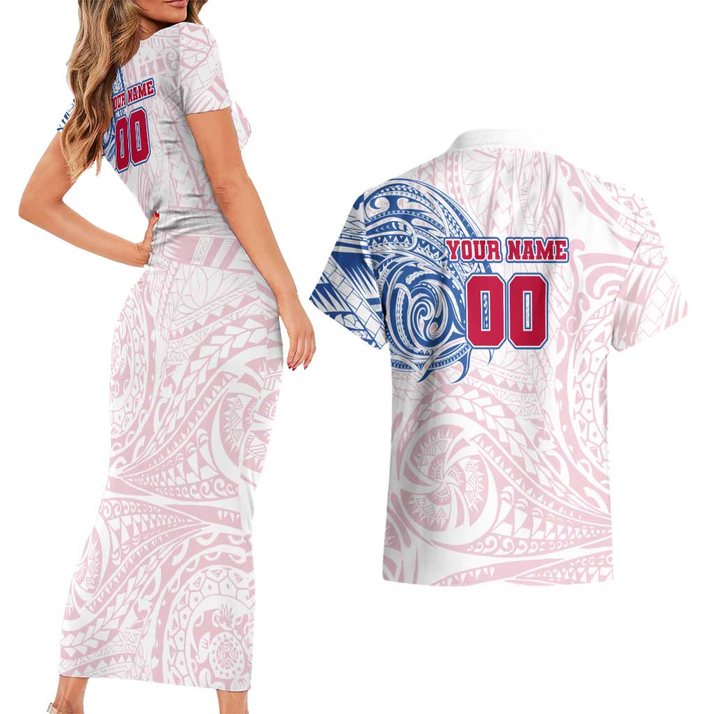 Personalized Western Bulldogs Polynesian Couples Matching Short Sleeve Bodycon Dress and Hawaiian Shirt Tribal Chest and Sleeve Tattoo Heritage Warrior