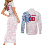 Personalized Western Bulldogs Polynesian Couples Matching Short Sleeve Bodycon Dress and Long Sleeve Button Shirt Tribal Chest and Sleeve Tattoo Heritage Warrior