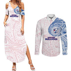 Personalized Western Bulldogs Polynesian Couples Matching Summer Maxi Dress and Long Sleeve Button Shirt Tribal Chest and Sleeve Tattoo Heritage Warrior