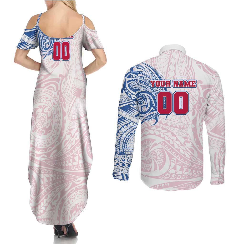 Personalized Western Bulldogs Polynesian Couples Matching Summer Maxi Dress and Long Sleeve Button Shirt Tribal Chest and Sleeve Tattoo Heritage Warrior