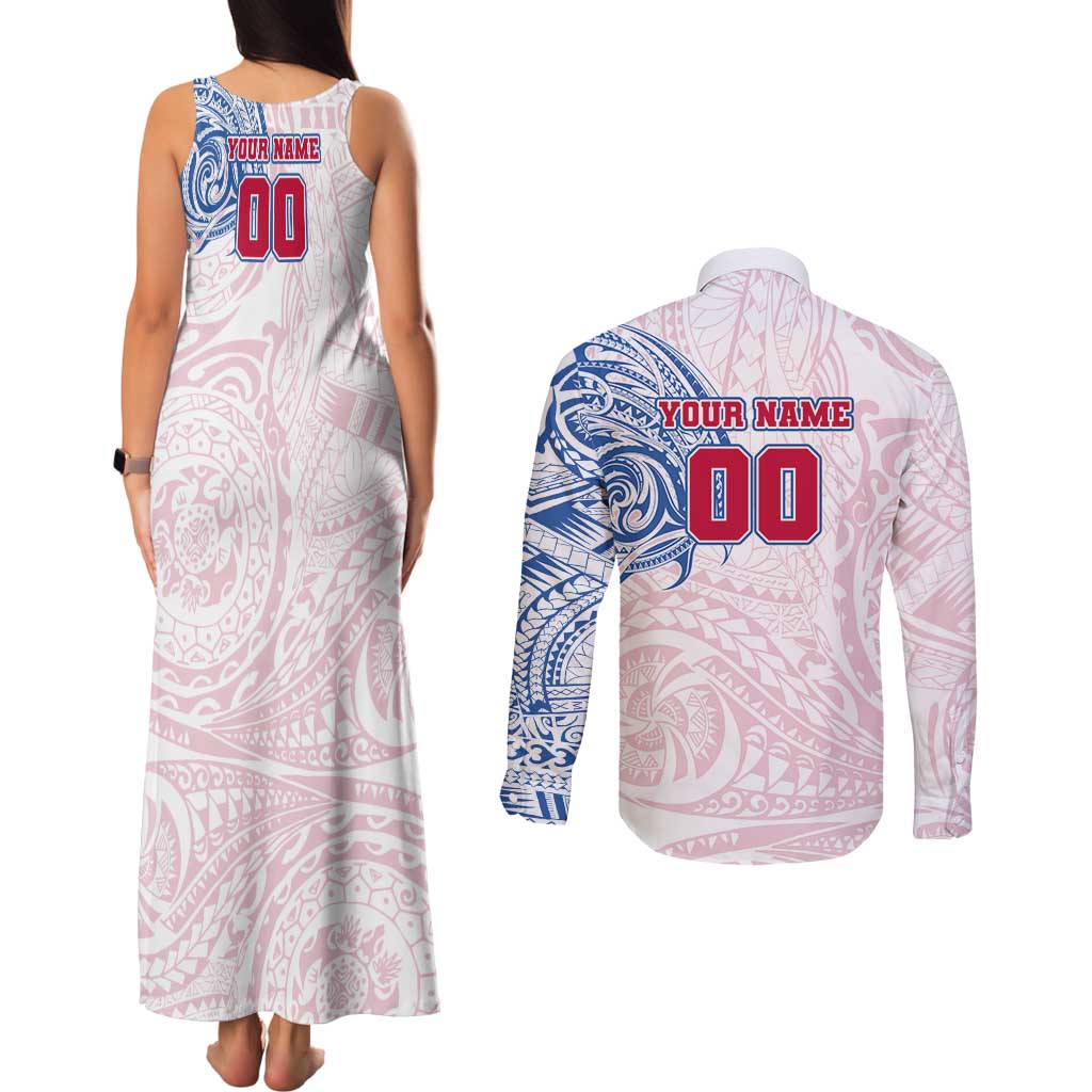 Personalized Western Bulldogs Polynesian Couples Matching Tank Maxi Dress and Long Sleeve Button Shirt Tribal Chest and Sleeve Tattoo Heritage Warrior