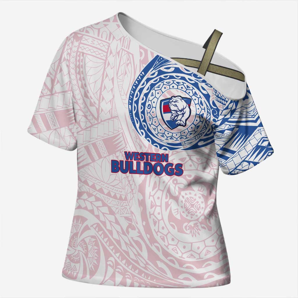 Personalized Western Bulldogs Polynesian Cross Shoulder Shirt Tribal Chest and Sleeve Tattoo Heritage Warrior
