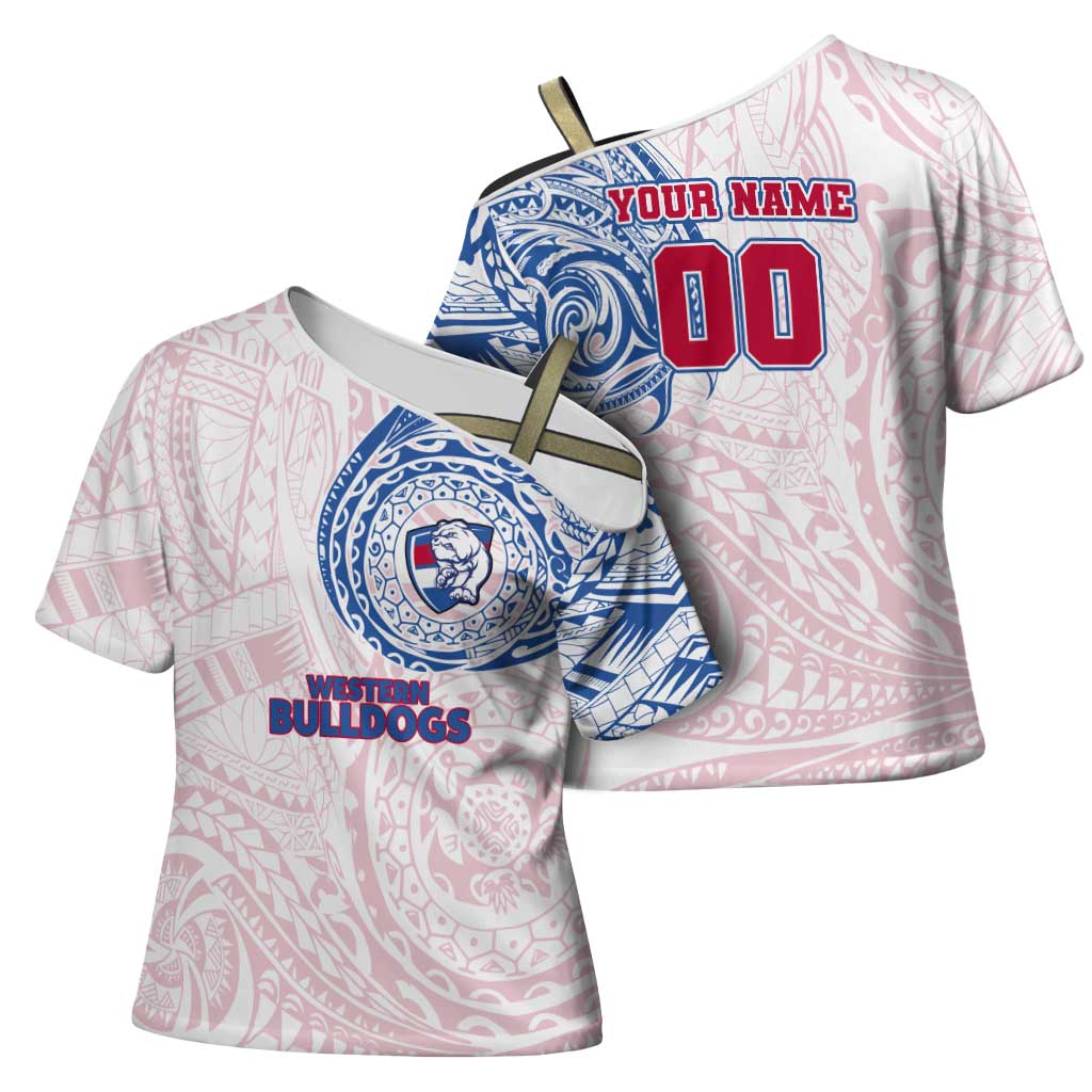 Personalized Western Bulldogs Polynesian Cross Shoulder Shirt Tribal Chest and Sleeve Tattoo Heritage Warrior