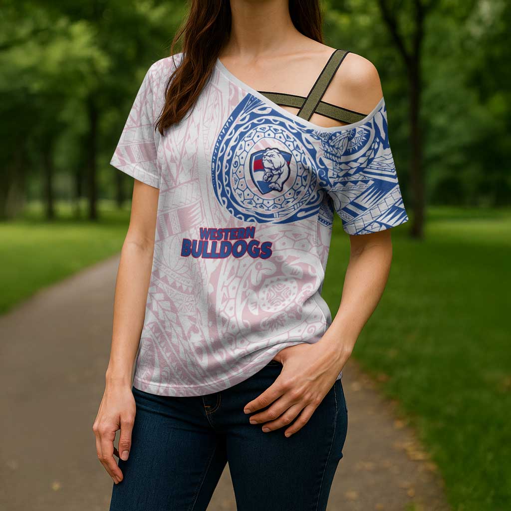 Personalized Western Bulldogs Polynesian Cross Shoulder Shirt Tribal Chest and Sleeve Tattoo Heritage Warrior