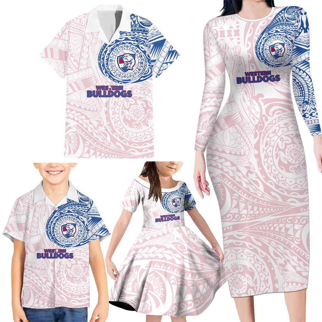 Personalized Western Bulldogs Polynesian Family Matching Long Sleeve Bodycon Dress and Hawaiian Shirt Tribal Chest and Sleeve Tattoo Heritage Warrior