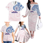 Personalized Western Bulldogs Polynesian Family Matching Off The Shoulder Long Sleeve Dress and Hawaiian Shirt Tribal Chest and Sleeve Tattoo Heritage Warrior