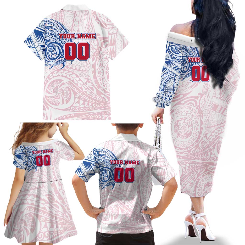 Personalized Western Bulldogs Polynesian Family Matching Off The Shoulder Long Sleeve Dress and Hawaiian Shirt Tribal Chest and Sleeve Tattoo Heritage Warrior
