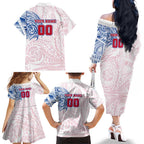 Personalized Western Bulldogs Polynesian Family Matching Off The Shoulder Long Sleeve Dress and Hawaiian Shirt Tribal Chest and Sleeve Tattoo Heritage Warrior