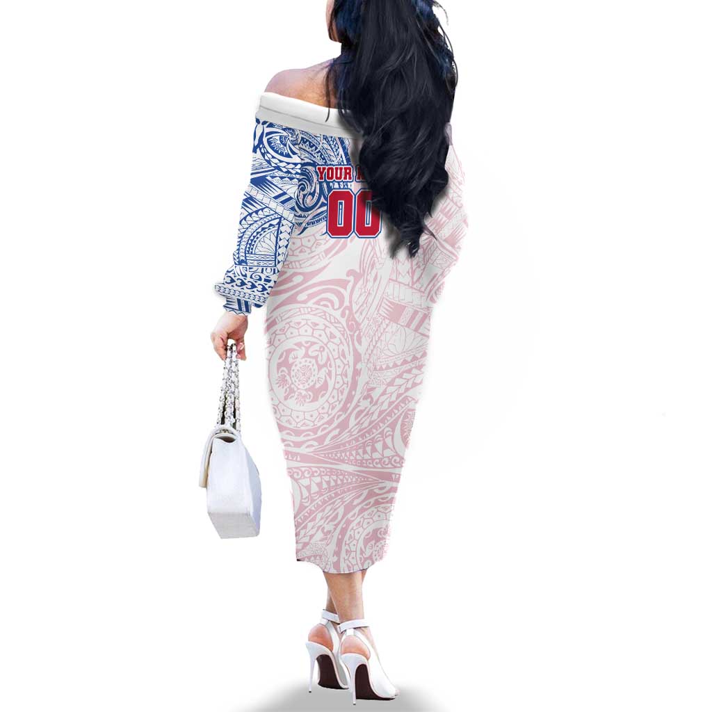 Personalized Western Bulldogs Polynesian Family Matching Off The Shoulder Long Sleeve Dress and Hawaiian Shirt Tribal Chest and Sleeve Tattoo Heritage Warrior