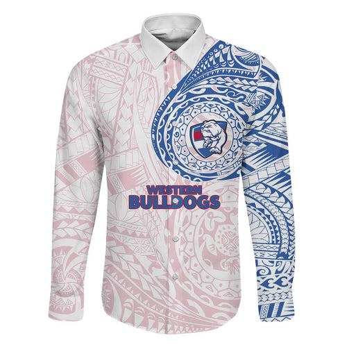 Personalized Western Bulldogs Polynesian Family Matching Off Shoulder Maxi Dress and Hawaiian Shirt Tribal Chest and Sleeve Tattoo Heritage Warrior